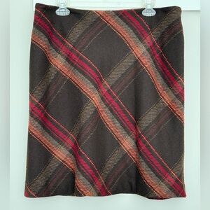 Talbots Plaid Wool Blend A Line Midi Skirt Lined 16P Petite Brown Orange Red